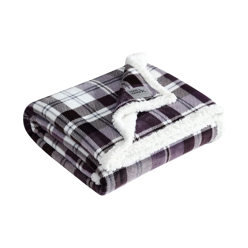Eddie Bauer Ultra Plush Super Soft & Cozy- Reversible Throw Blankets - Trailhead Plaid Purple