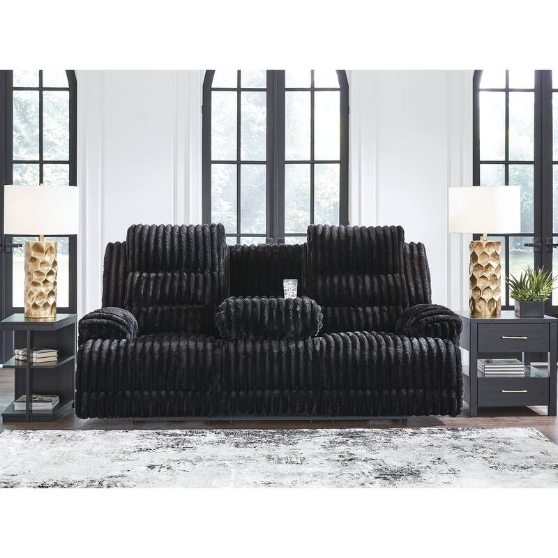 Signature Design by Ashley Higgesbee Black Power Reclining Sofa with Drop Down Table - 91"W x 44"D x 48"H