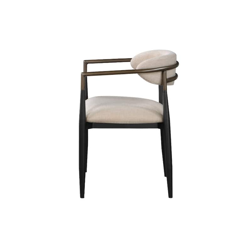 Beige Fabric Upholstered Armchairs with Black Wood Legs Set of 2 Open Back - 23” x 23” x 31” (D x W x H)