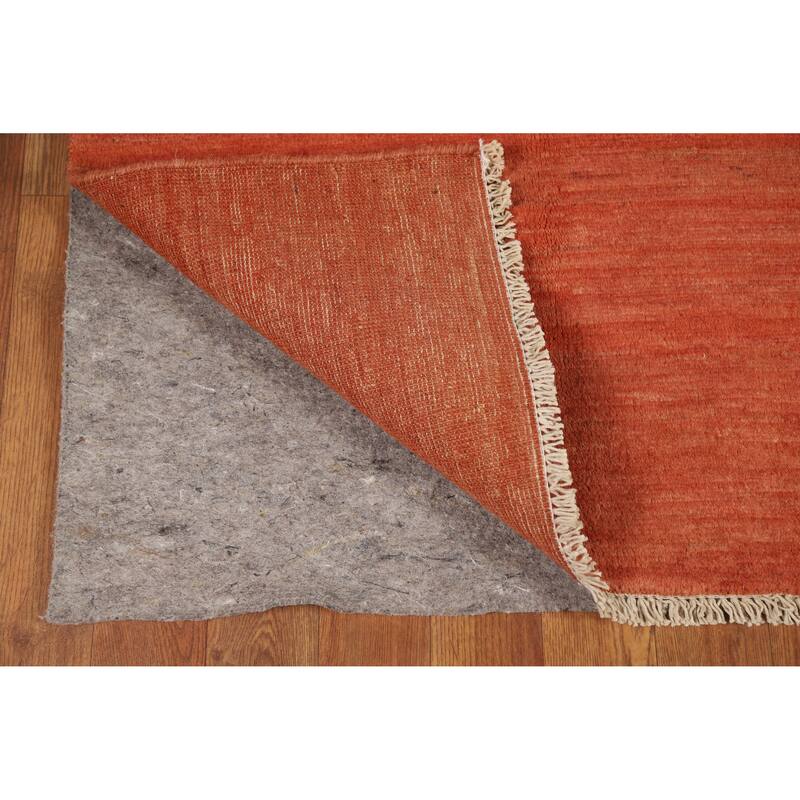 Modern Orange Gabbeh Accent Rug Hand-Knotted Solid Wool Carpet - 2'8" x 4'0"