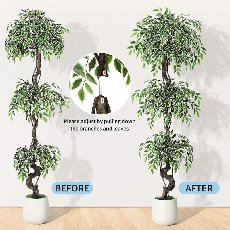Realistic Artificial Ficus Tree, Faux Floor Plant for Home Decor