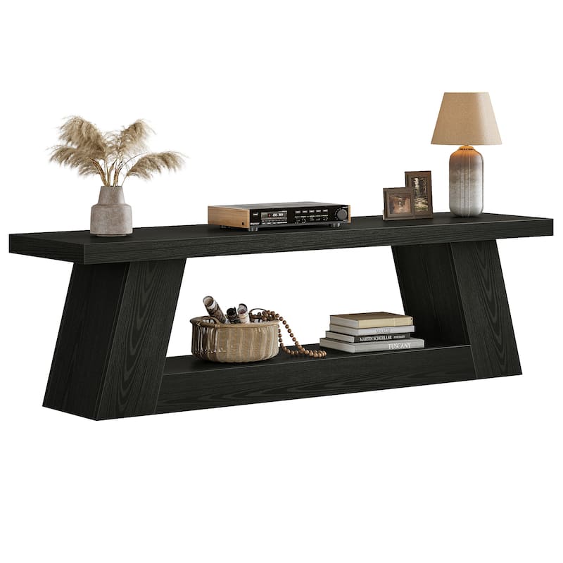 Extra Long TV Stand for TVs, Wooden Media Console with Storage Shelves, Entertainment Center for Living Room, Bedroom