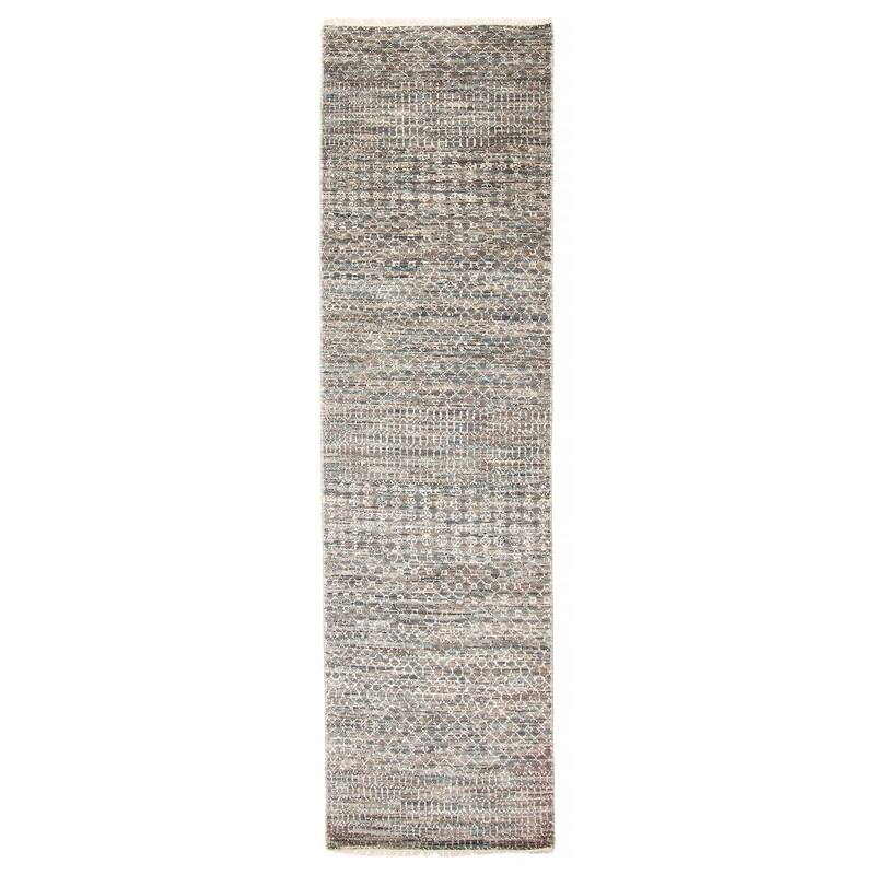 ECARPETGALLERY Hand-knotted Silk Shadow Dark Grey Viscose, Wool Rug - 2'8 x 10'0 - Dark Grey - 2'8 x 10'0