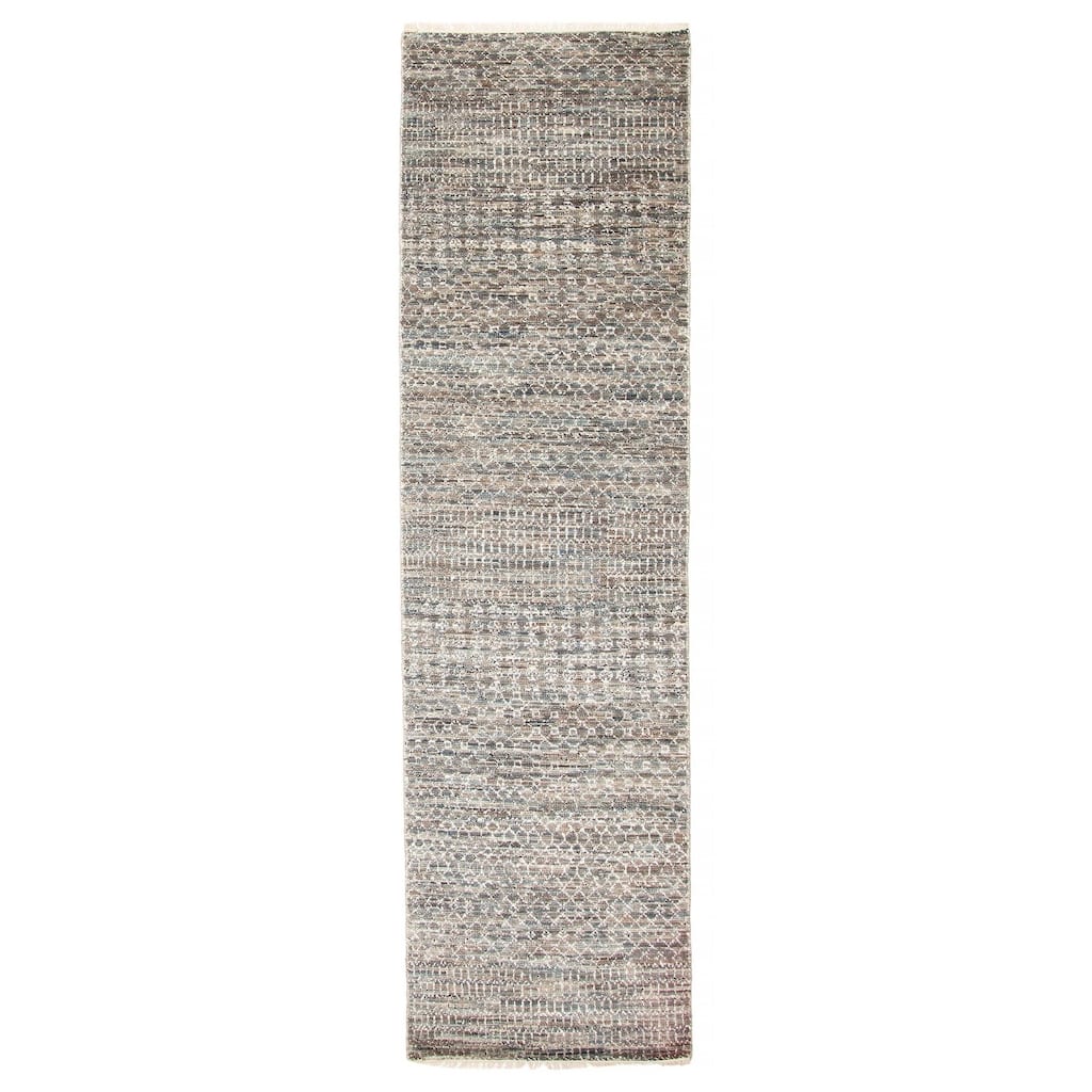 ECARPETGALLERY Hand-knotted Silk Shadow Dark Grey Viscose, Wool Rug - 2'8 x 10'0
