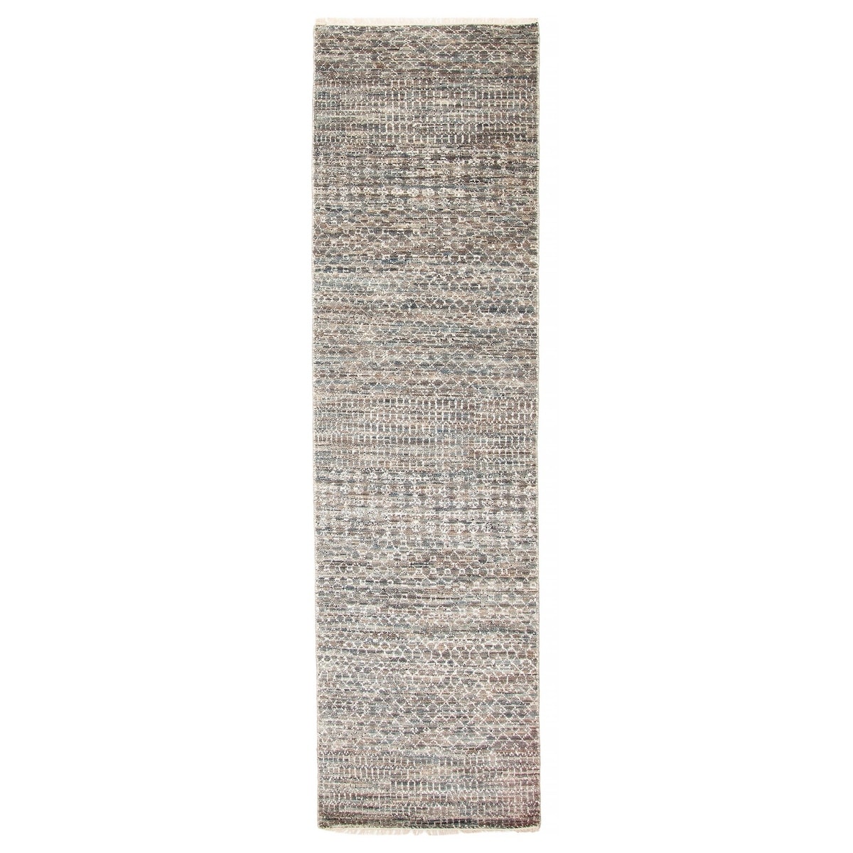 ECARPETGALLERY Hand-knotted Silk Shadow Dark Grey Viscose, Wool Rug - 2'8 x 10'0
