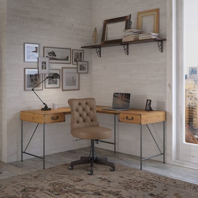 Ironworks 60W L Desk with Tufted Office Chair