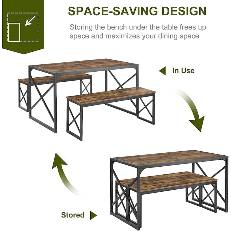 Javlergo 3-Piece Dining Table Set, 43"/55" Modern Wood Table Top Dining Table Set with Bench