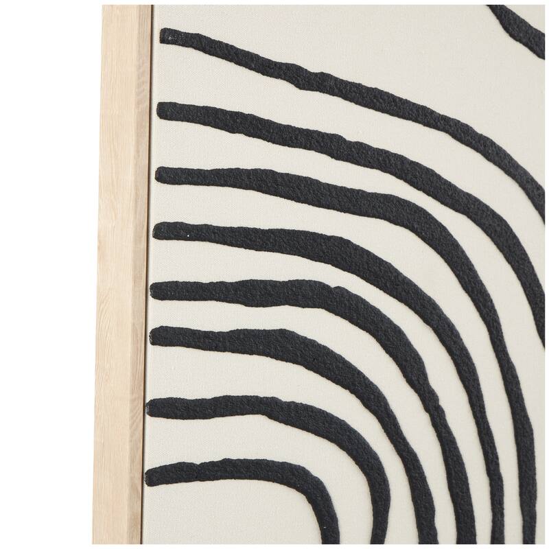 Black Wooden Wavy Line Abstract Framed Wall Art with Black Wooden Frame