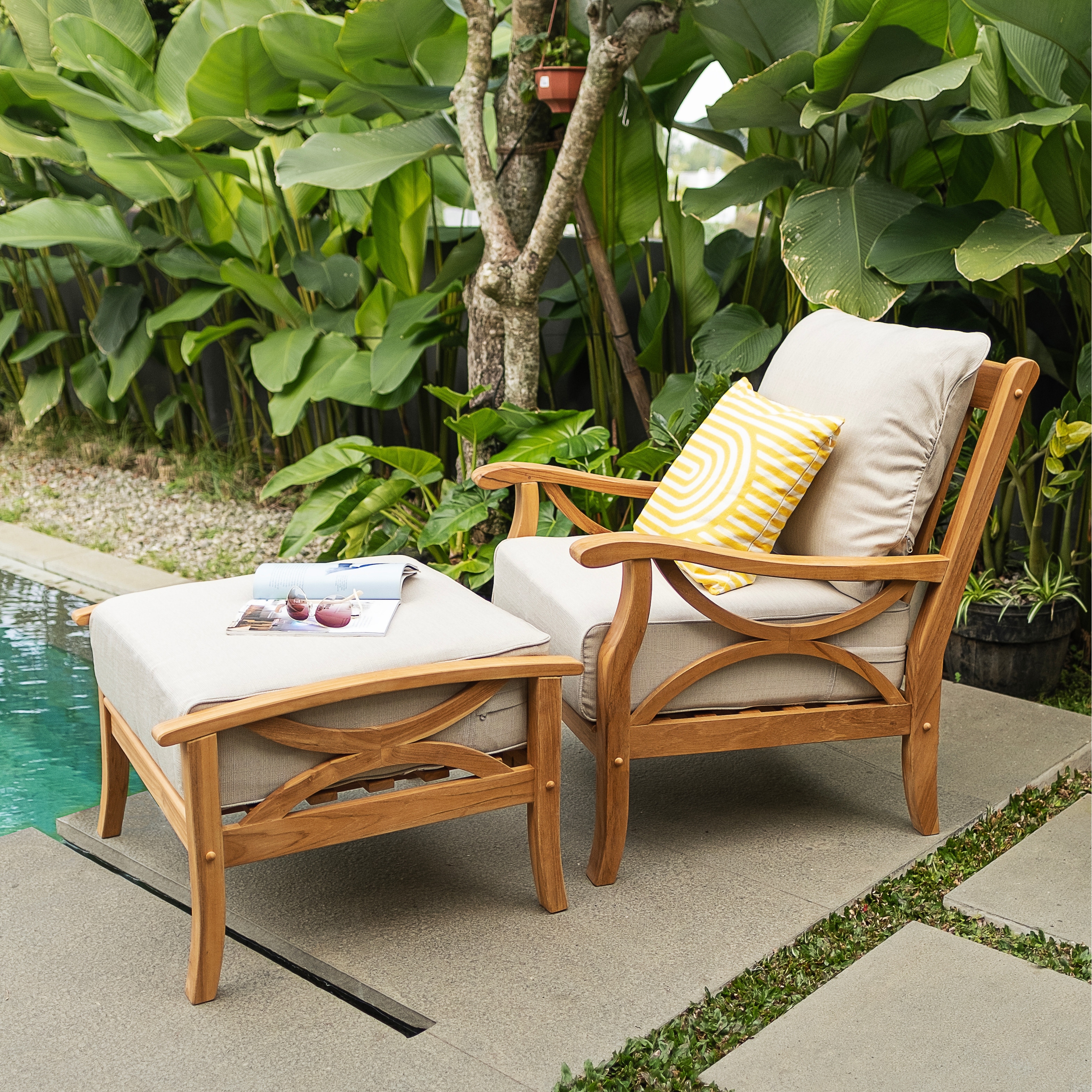 Cambridge Casual Lowell Teak Patio Ottoman with Cushion