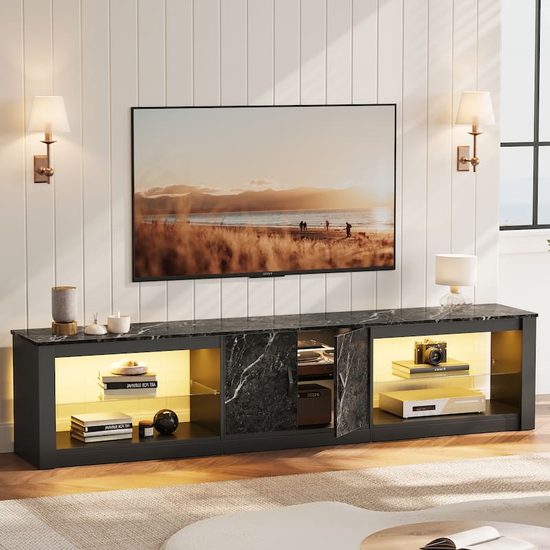 80" TV Stand LED Entertainment Center for TVs up to 85" with Two Storage Cabinets - 80 inch - Black