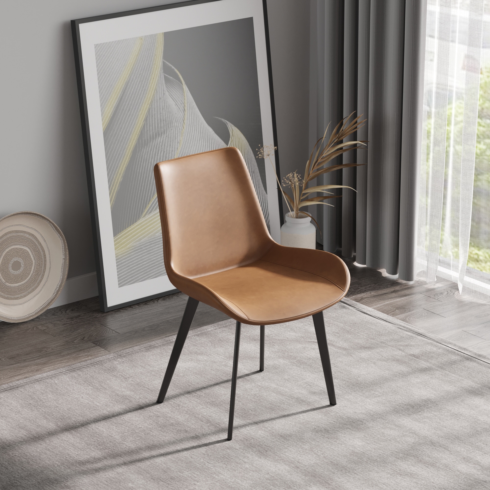 Ergonomic Chair Reception Chair with Metal Legs, Set of 4 Dining Chair Brown Leather Side Chair Coffee Chair