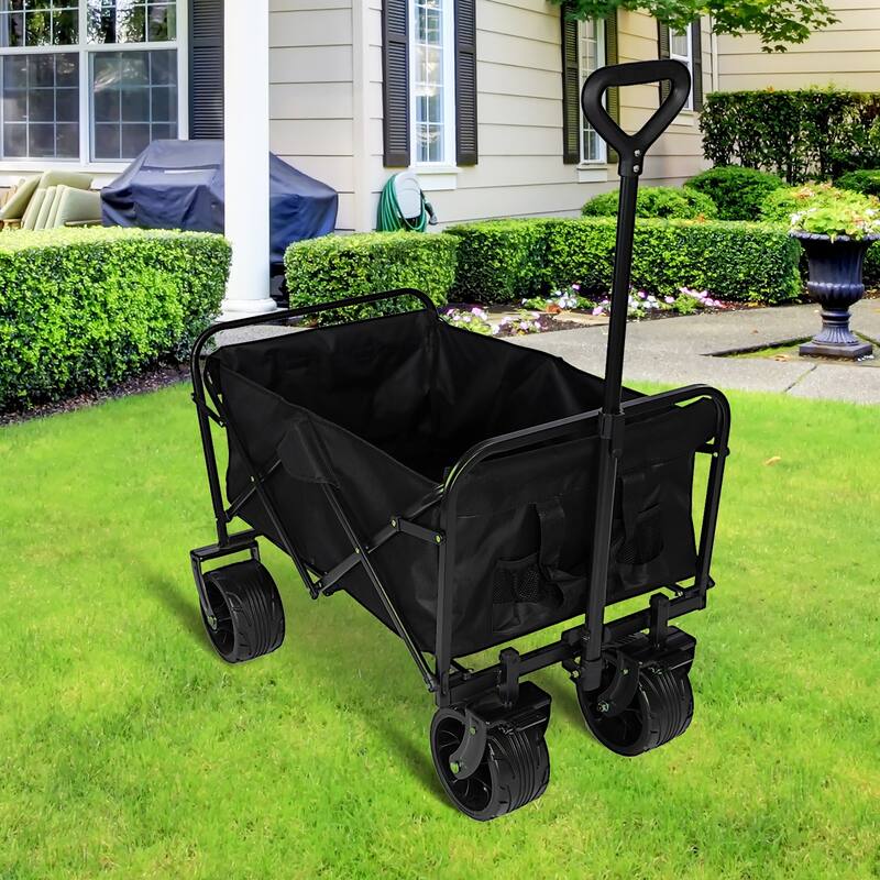 Foldable Utility Wagon Cart with Universal Off-Road Wheels, Ergonomic Handle, Removable Body for Easy Cleaning - Black