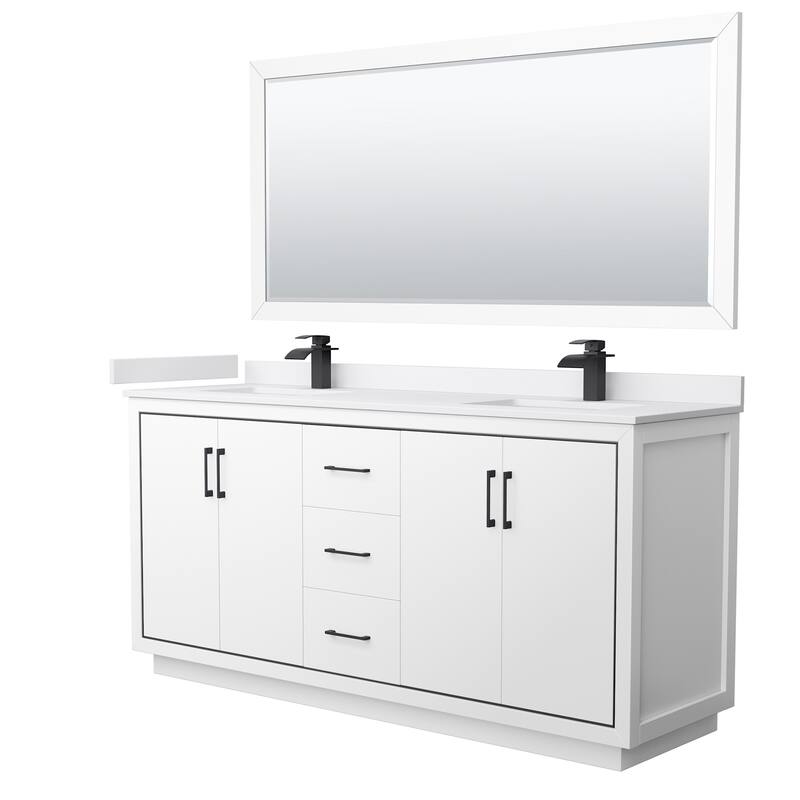 Wyndham Collection WCF1111-72D-VCA-M70 Icon 72" Free Standing Double - White / White Cultured Marble Top / Matte Black - Painted