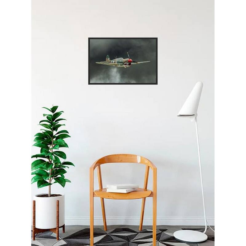 P-40 WW 2 Military Airplane in Flight Photography by Wayne Collamore Framed Poster - 12 x 18 Inch