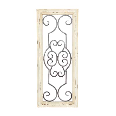 Wood Scroll Small Panel Home Wall Decor with Black Metal Scrollwork - White - Roche River Decor