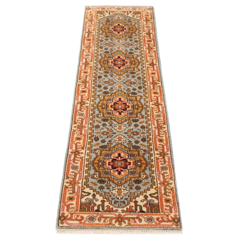 ECARPETGALLERY Hand-knotted Serapi Heritage Light Blue Wool Rug - 2'5 x 9'11