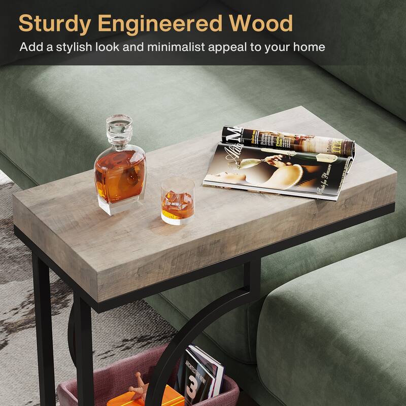 Modern Side Table, C Shaped End Table, Chairside Sofa Bedside Table for Living Room