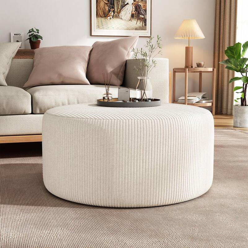 Upholstered round footstool - Beige