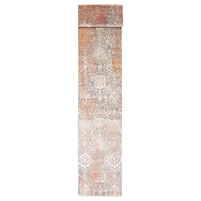 ECARPETGALLERY Hand-knotted Heritage Grey Silk, Wool Rug - 2' 7" x 13' 11"