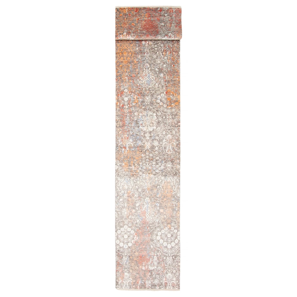 ECARPETGALLERY Hand-knotted Heritage Grey Silk, Wool Rug - 2' 7" x 13' 11"