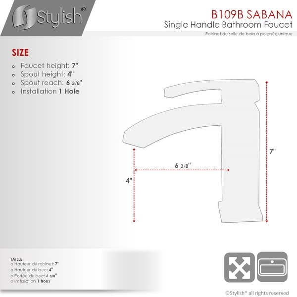 dimension image slide 1 of 3, STYLISH Single Handle Single Hole Bathroom Faucet Lead Free - Faucet Height: 7" Spout Height: 4"