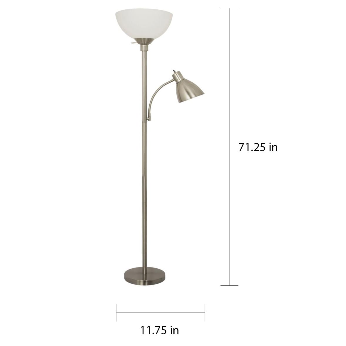 Brushed Nickel Floor Lamp With Side Reading Light On Floor Lamp With Side Reading Light