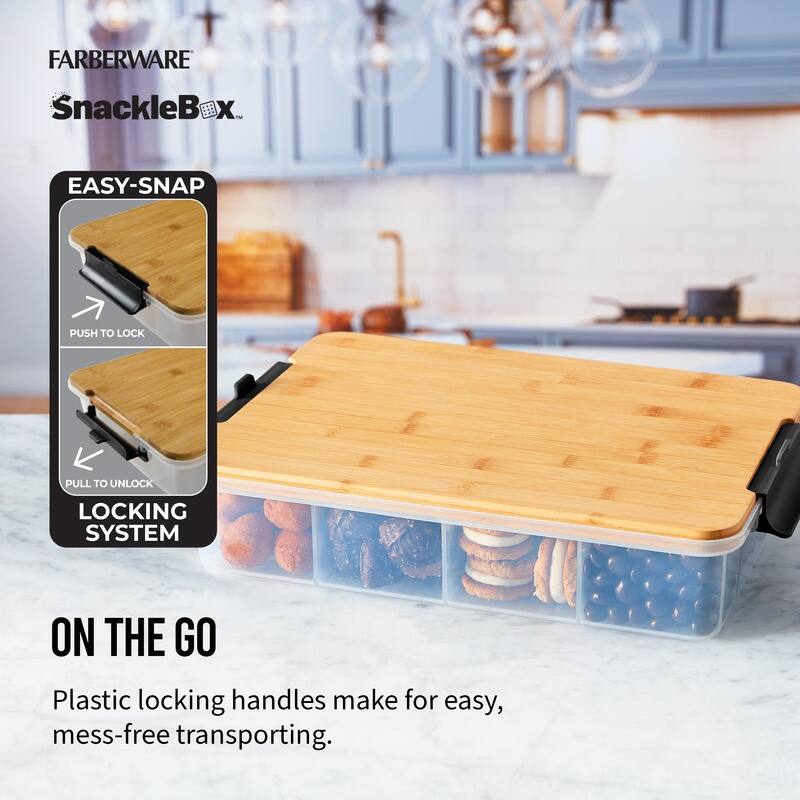 Farberware Snackle Box: 11-Compartment Organizer with Bamboo Lid, 11x16