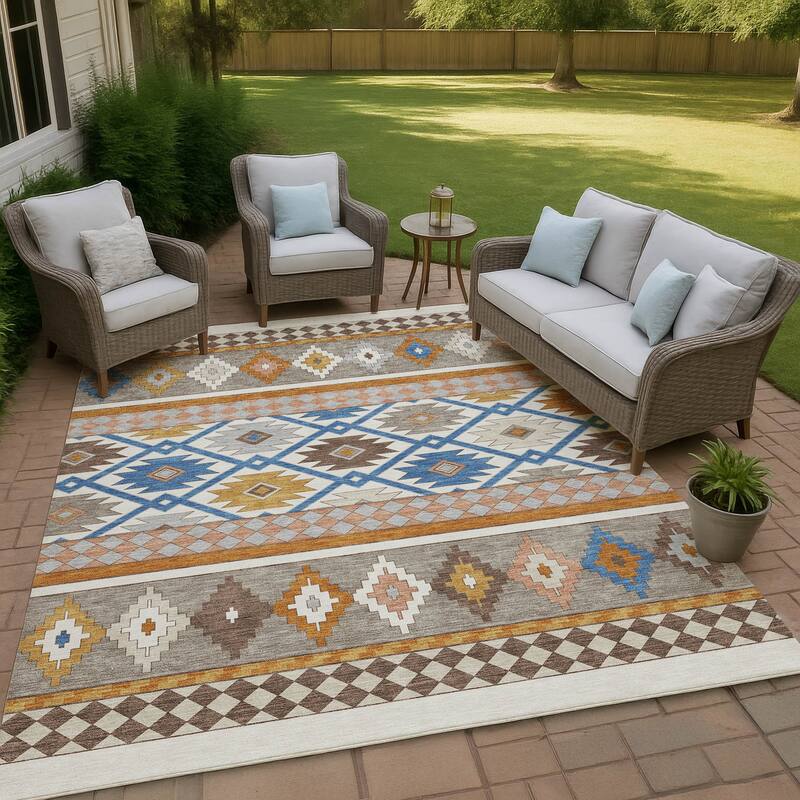 Machine Washable Indoor/ Outdoor Global Clemente Chantille Rug - Ivory - 8' x 10'