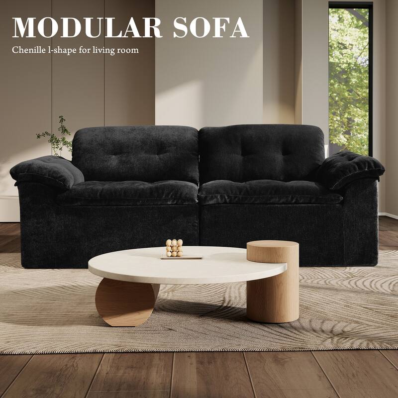 Rossetta Modular Design Cushioned Modular Chenille Fabric Sleeper Loveseat Sofa - Black