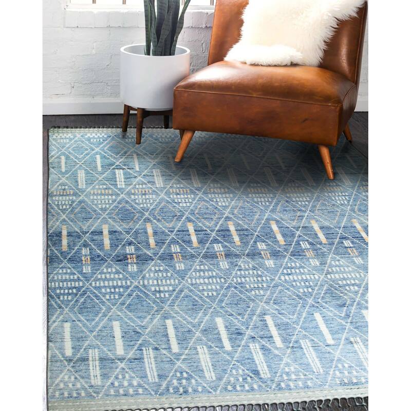 Home Decor Blue Hand-Knotted Wool Contemporary Marrakech Handspun Area Rug. Elegant and Durable Rug for Enhancing Your Living Ro
