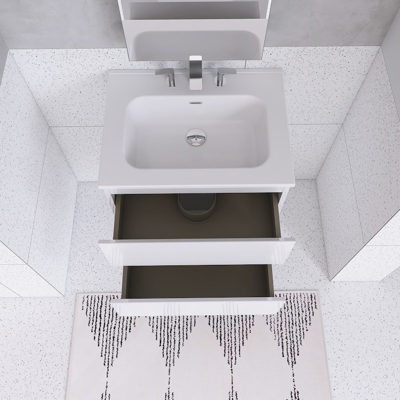 Floating Integrated Bathroom Vanity with Ceramic Sink, Three Faucet Holes