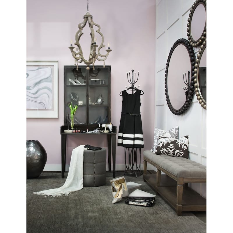 Beacon Gray Fabric with Metal Tacks Round Ottoman