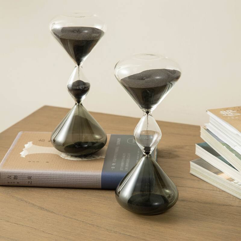 Glitzhome 7.75"H Set of 2 Tri-Layer Two-Tone Color Hourglasses with 15-Minute Sand Timers