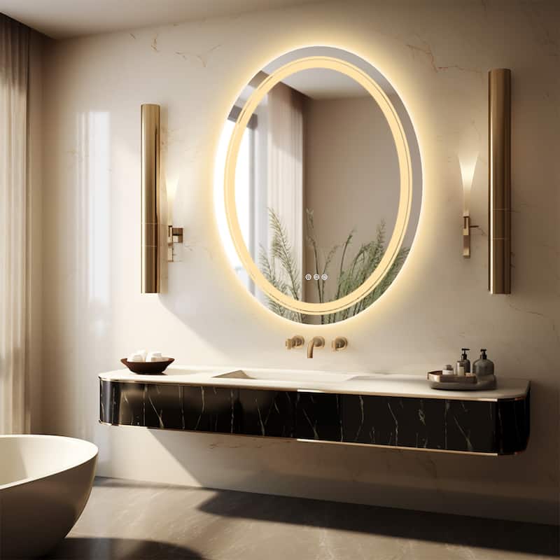 Oval Frameless Wall Mounted LED Bathroom Mirror Anti-Fog Dimmable