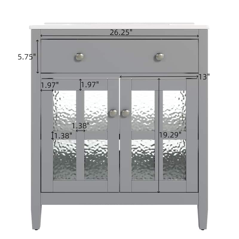 30" Modern Bathroom Vanity Set with Ceramic Sink - Adjustable Shelf & Tip-Out Tray, Soft-Close Hinges, Silver Knobs