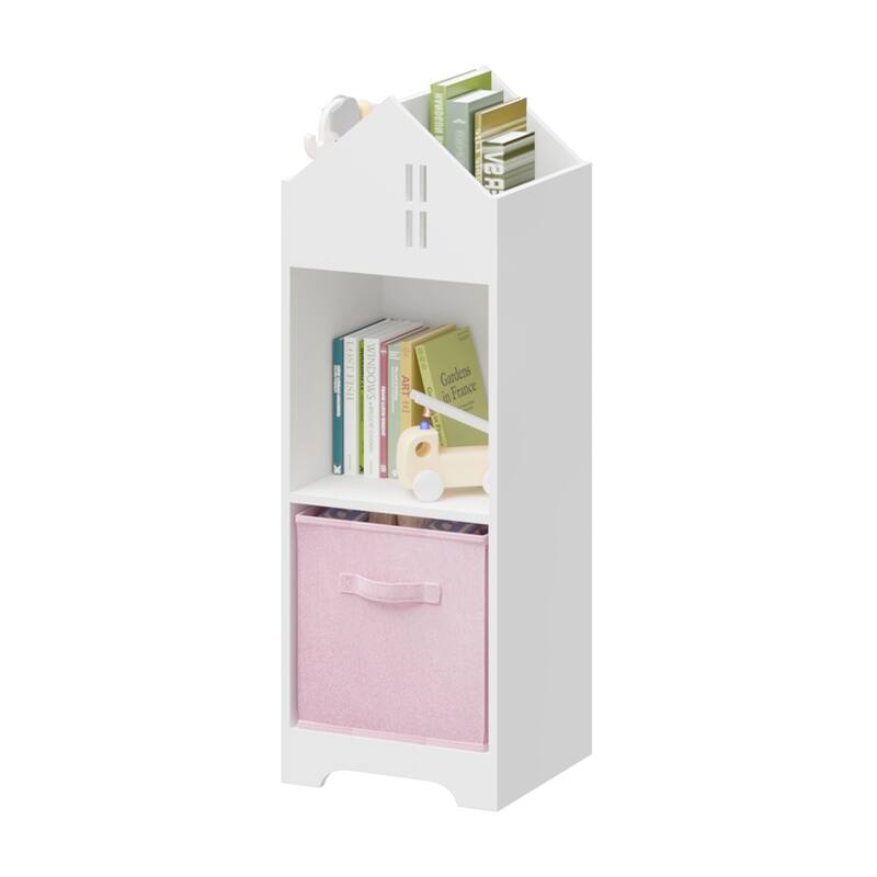 2-Tier Kids Bookcase with Storage and Collapsible Fabric Drawers