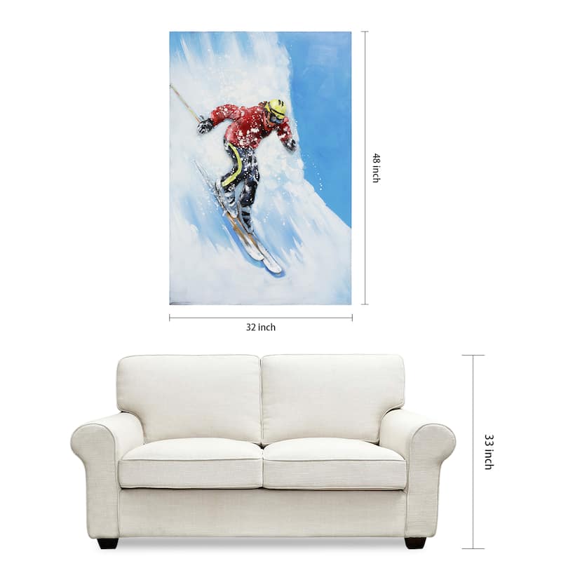 "Skiing" Mixed Media Iron Hand Painted Dimensional Wall Art
