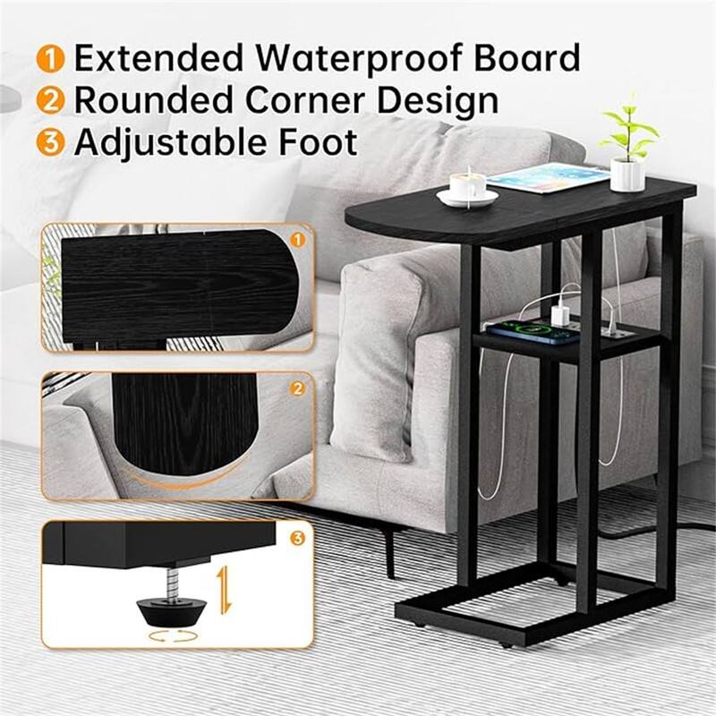 C Shaped End Table with Charging Station - 20.6"D x 11.8"W x 27.8"H