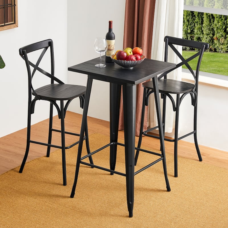 Carbon Loft Greenwood Industrial Metal Pub/Bar Table With Elm Top