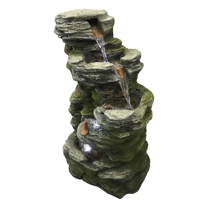 LED Lighted Multi Level Stone Garden Water Fountain- 24.2"