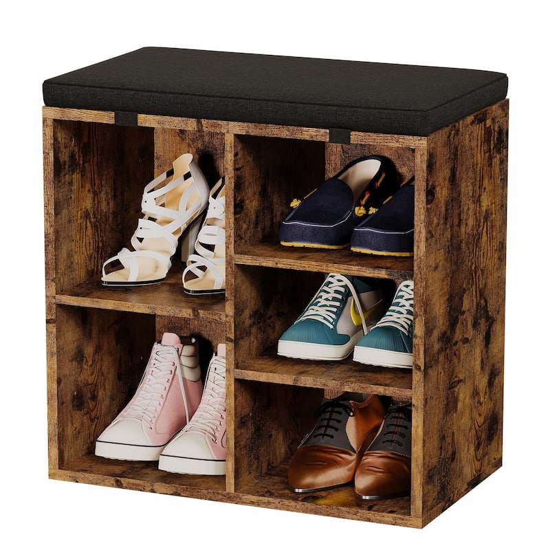 Shoe Storage Bench with Cushion - Brown_20"W - Brown_20"W
