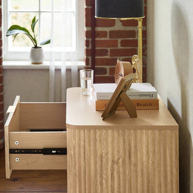 Modern 3 Drawer Dresser with Curved Wavy Panels, 27.56 Inch Wide Chest of Drawers Nightstand for Bedroom