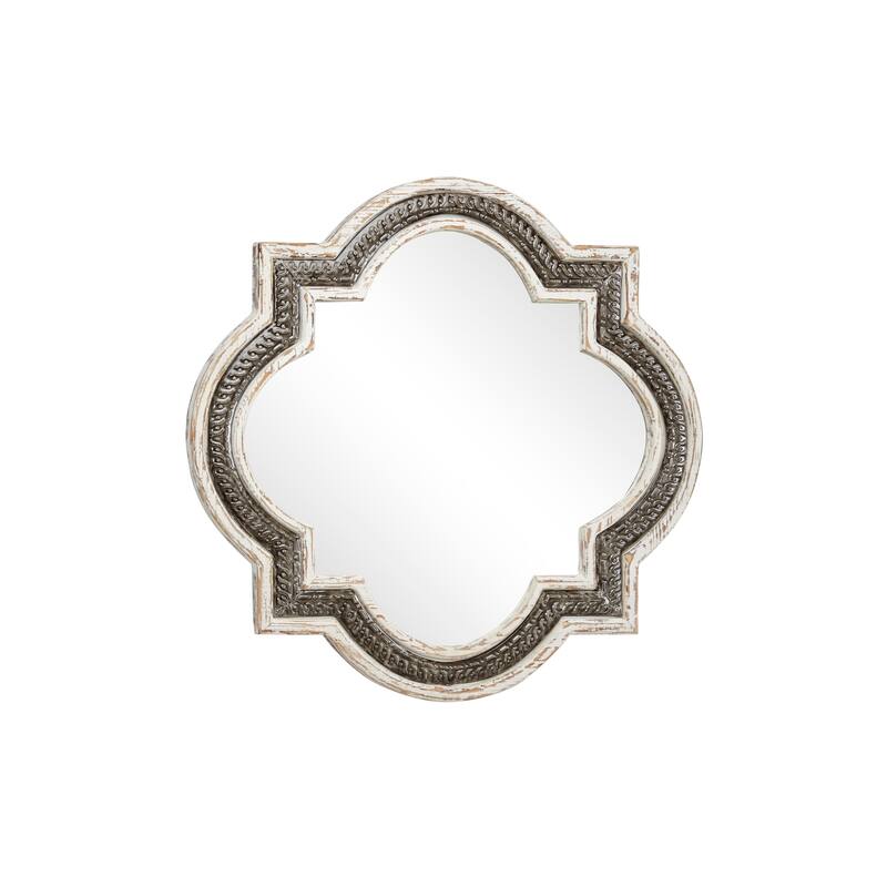 Wood Quatrefoil Wall Mirror - White - Roche River Decor - 1"W x 30"L x 30"H