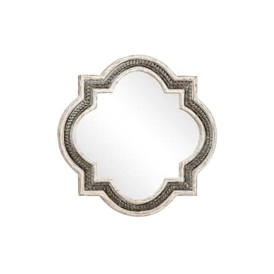Wood Quatrefoil Wall Mirror - White - Roche River Decor - 1"W x 30"L x 30"H