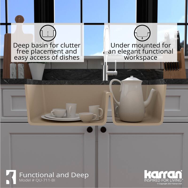 Karran Undermount Quartz 32 in. 60/40 Double Bowl Kitchen Sink Kit