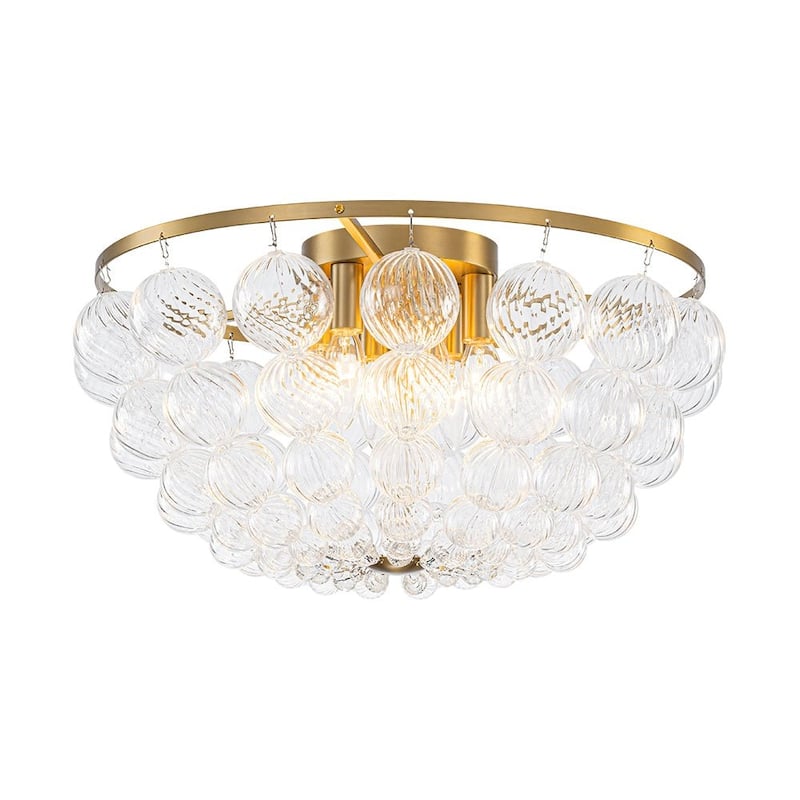 Mid-Century 6-Light Tiered Swirled Glass Bead Cage Semi Flush Mount