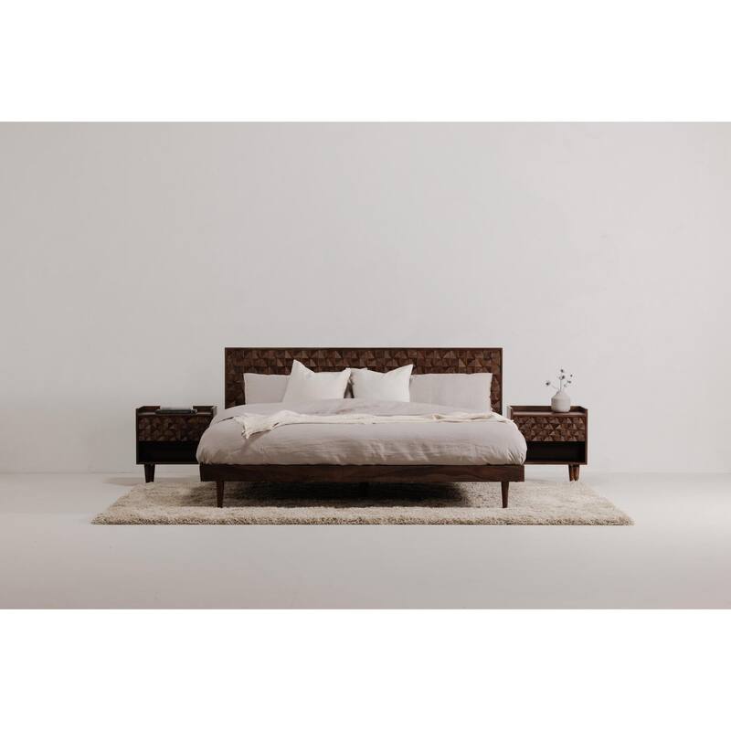 NADAAL STUDIOS Lennon, Queen Bed with Carved Headboard, Walnut