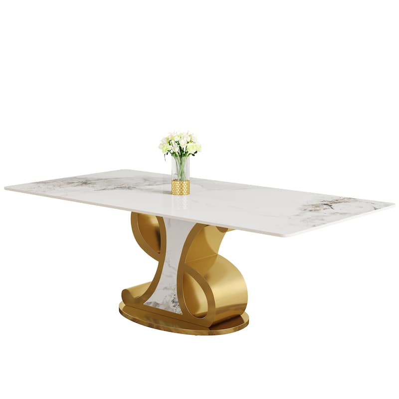 Rectangular Sintered Stone Dining Table with Stainless Steel Base