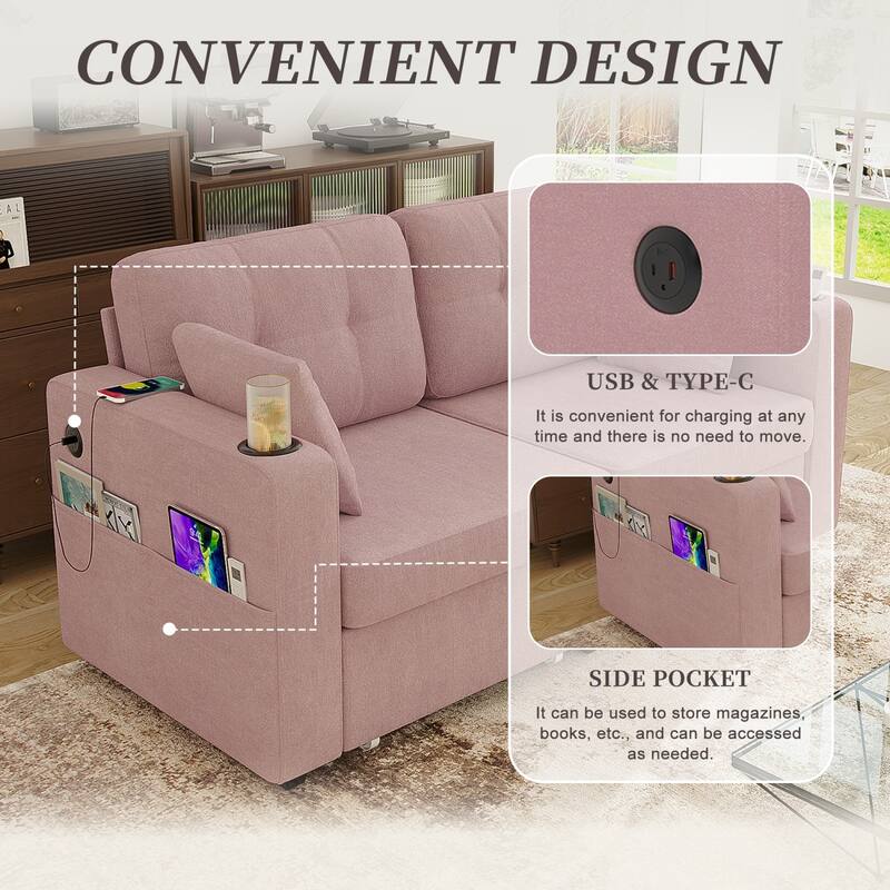 67.76" Chenille 3-Seater Sofa with USB Ports and Storage