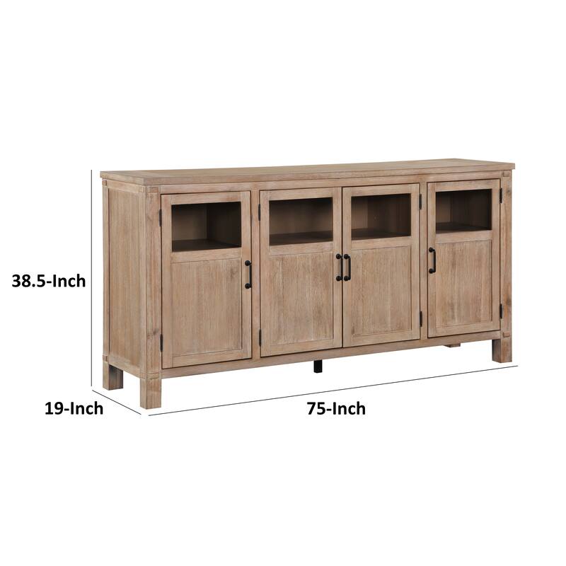 Deen 75 Inch Sideboard Buffet Server, 3 Cabinets, 4 Doors, Brown Wood